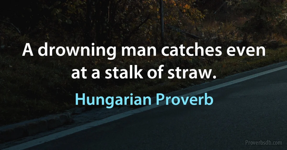 A drowning man catches even at a stalk of straw. (Hungarian Proverb)