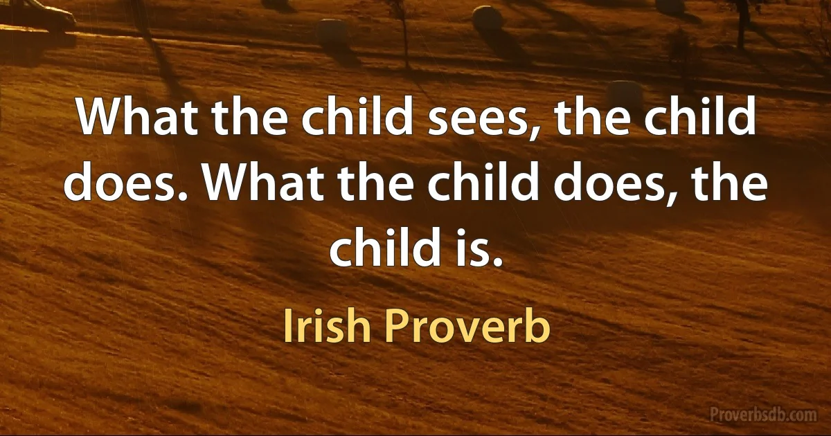 What the child sees, the child does. What the child does, the child is. (Irish Proverb)