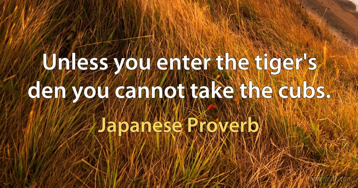 Unless you enter the tiger's den you cannot take the cubs. (Japanese Proverb)