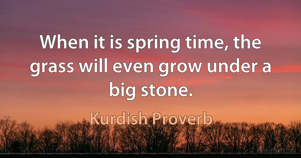 When it is spring time, the grass will even grow under a big stone. (Kurdish Proverb)