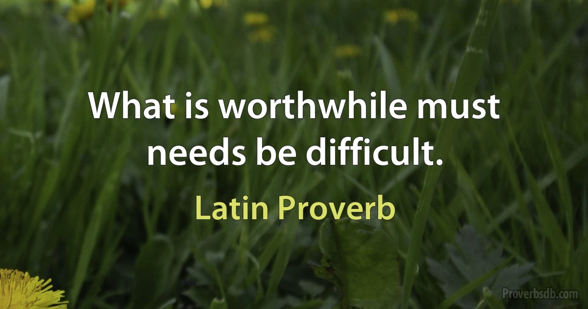 What is worthwhile must needs be difficult. (Latin Proverb)