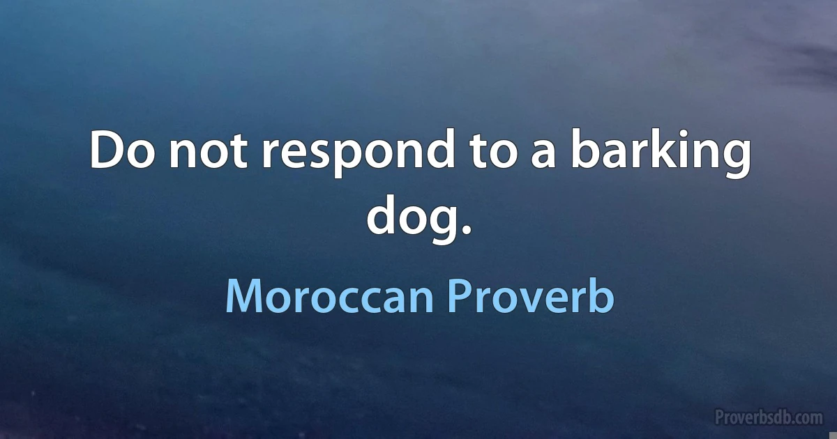 Do not respond to a barking dog. (Moroccan Proverb)