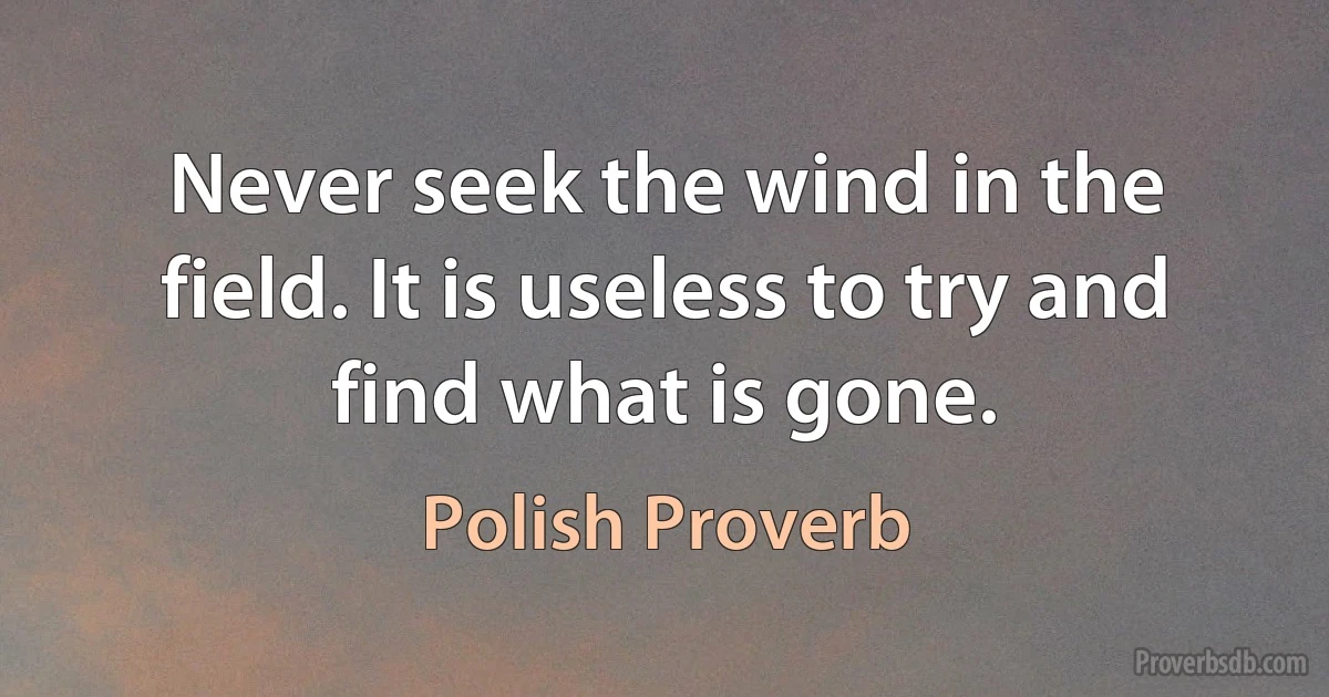 Never seek the wind in the field. It is useless to try and find what is gone. (Polish Proverb)