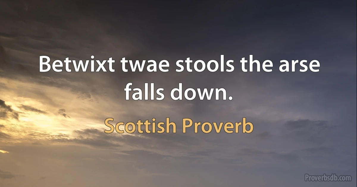 Betwixt twae stools the arse falls down. (Scottish Proverb)