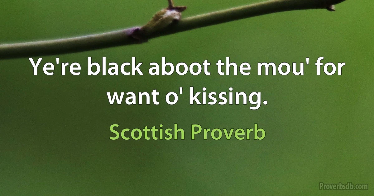 Ye're black aboot the mou' for want o' kissing. (Scottish Proverb)