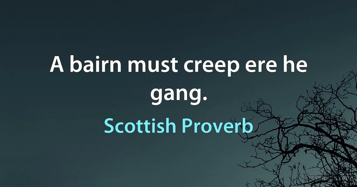 A bairn must creep ere he gang. (Scottish Proverb)