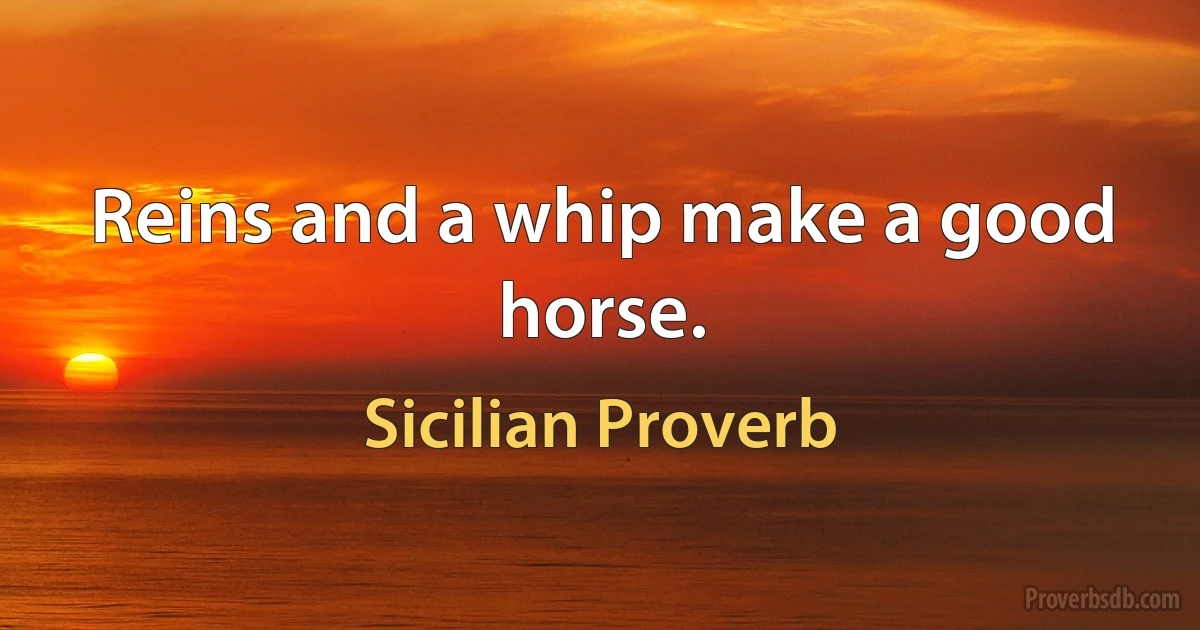 Reins and a whip make a good horse. (Sicilian Proverb)