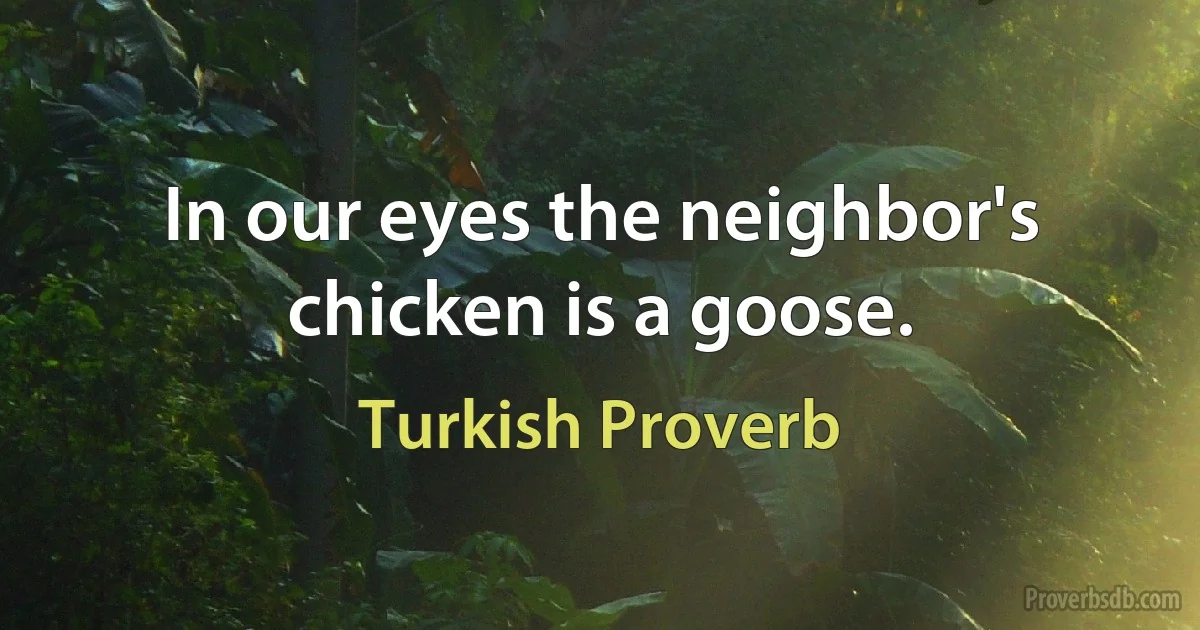 In our eyes the neighbor's chicken is a goose. (Turkish Proverb)