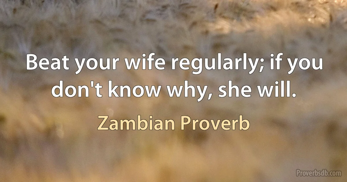 Beat your wife regularly; if you don't know why, she will. (Zambian Proverb)