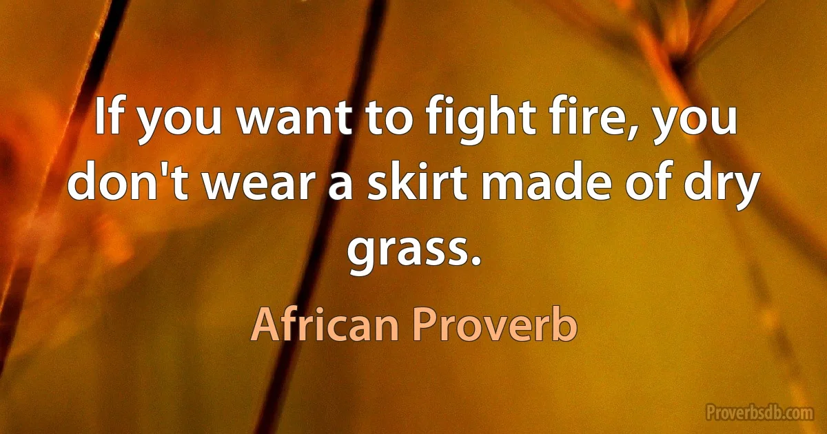 If you want to fight fire, you don't wear a skirt made of dry grass. (African Proverb)