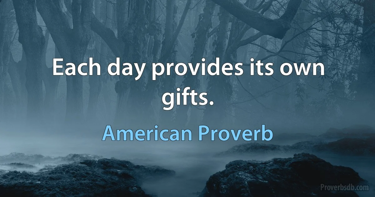 Each day provides its own gifts. (American Proverb)