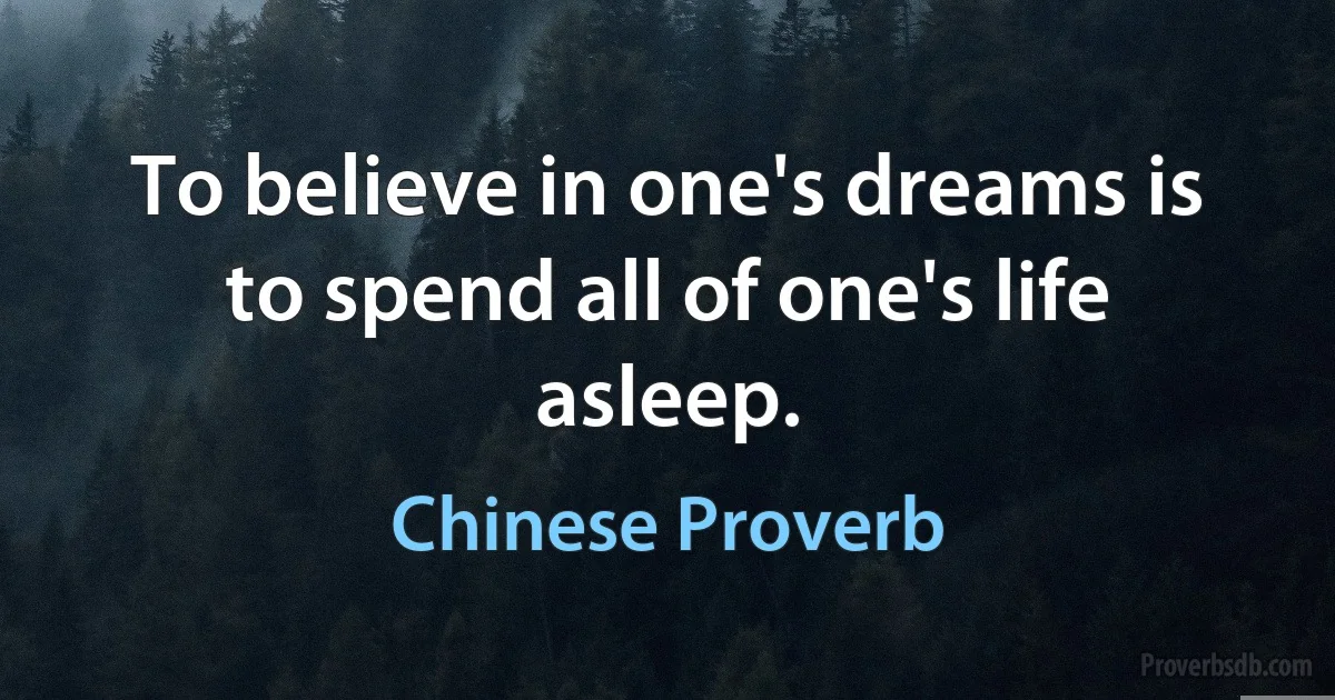 To believe in one's dreams is to spend all of one's life asleep. (Chinese Proverb)