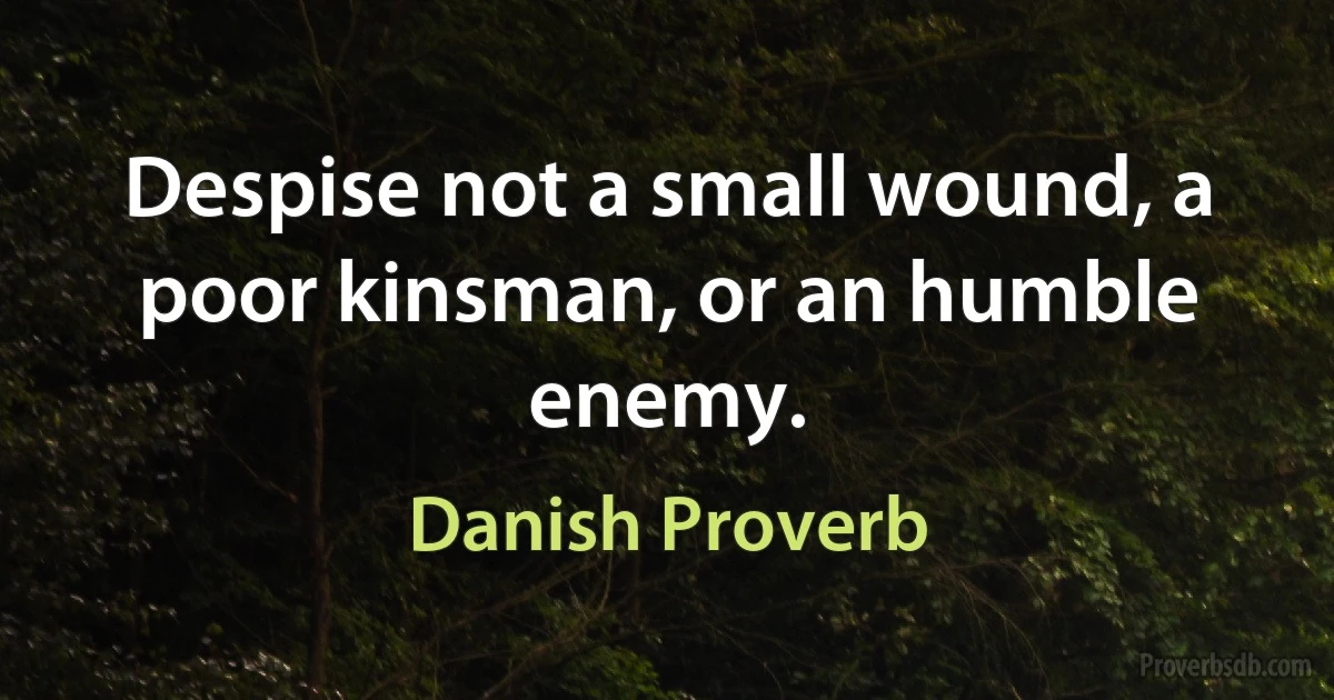 Despise not a small wound, a poor kinsman, or an humble enemy. (Danish Proverb)