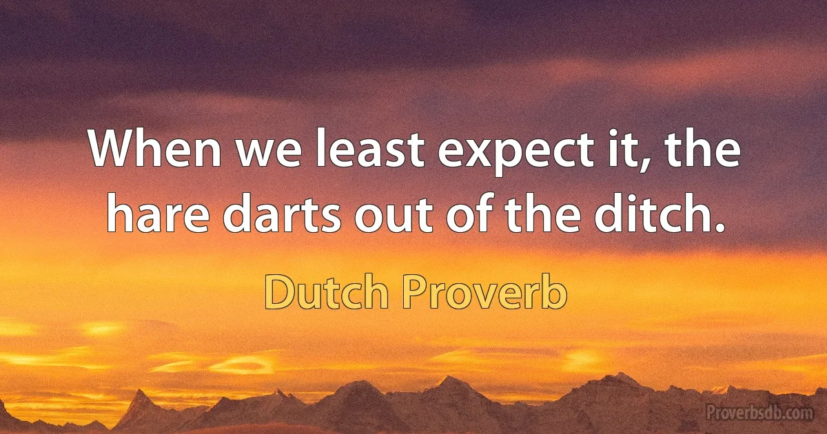 When we least expect it, the hare darts out of the ditch. (Dutch Proverb)