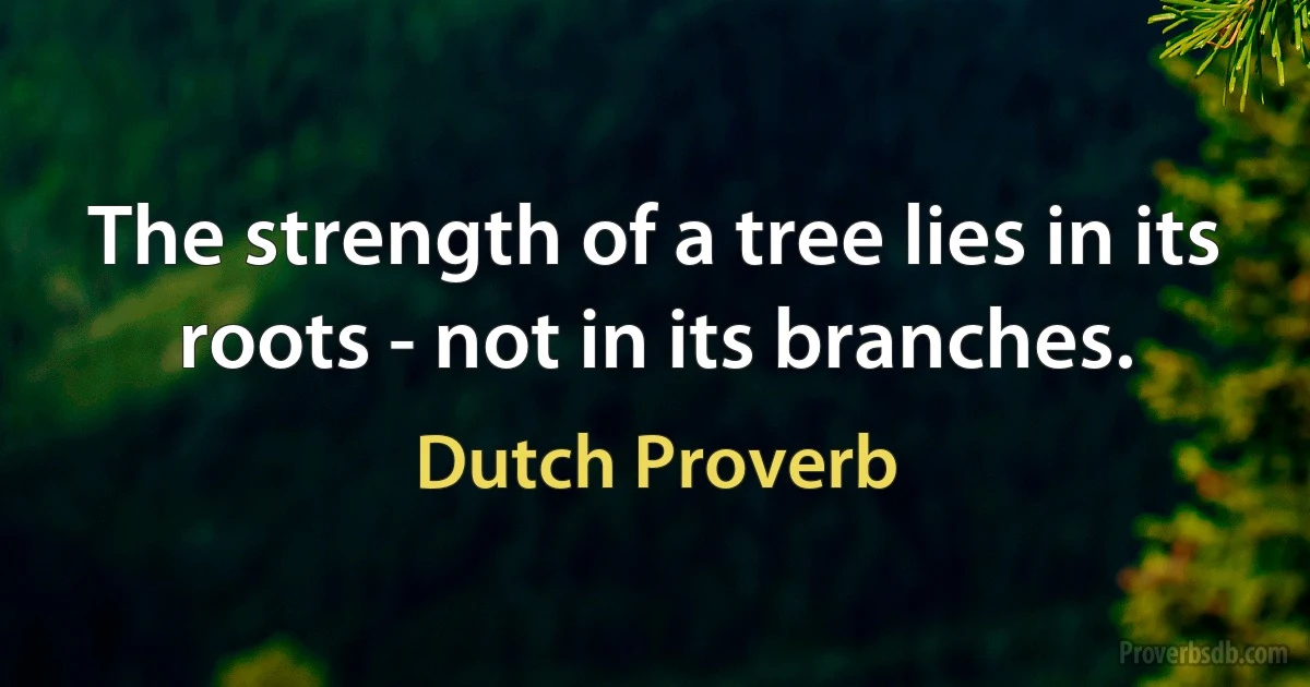 The strength of a tree lies in its roots - not in its branches. (Dutch Proverb)