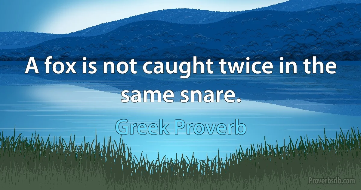 A fox is not caught twice in the same snare. (Greek Proverb)