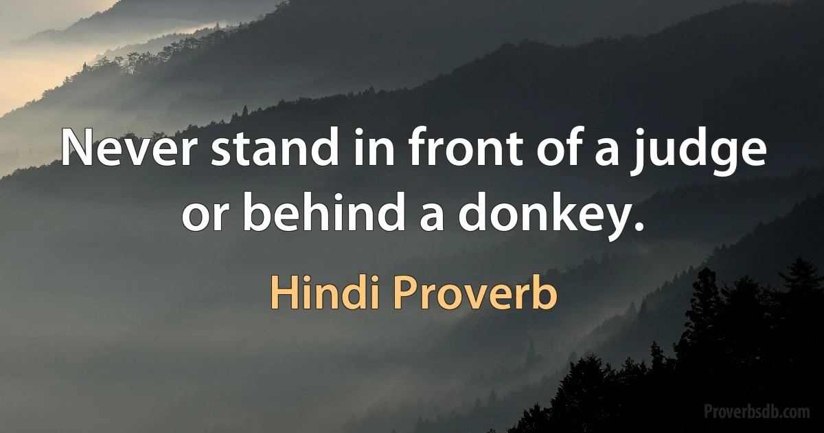 Never stand in front of a judge or behind a donkey. (Hindi Proverb)