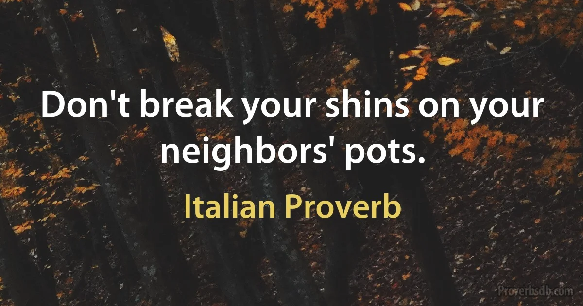 Don't break your shins on your neighbors' pots. (Italian Proverb)