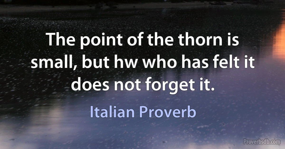 The point of the thorn is small, but hw who has felt it does not forget it. (Italian Proverb)