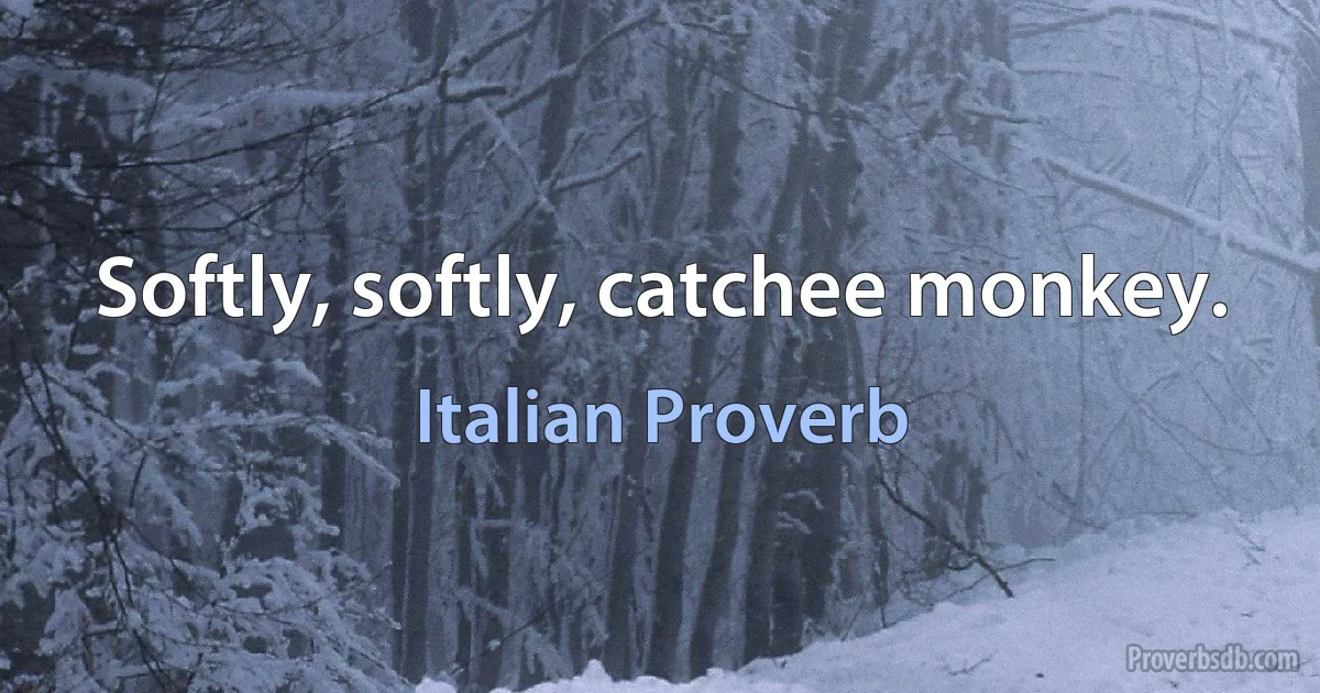 Softly, softly, catchee monkey. (Italian Proverb)