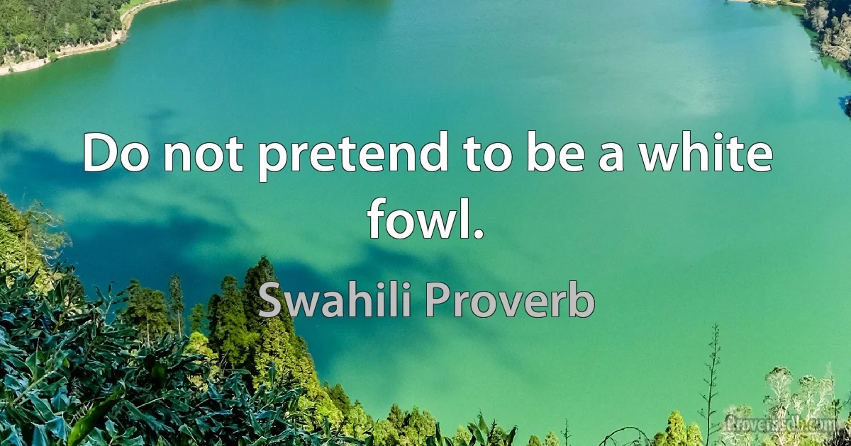 Do not pretend to be a white fowl. (Swahili Proverb)