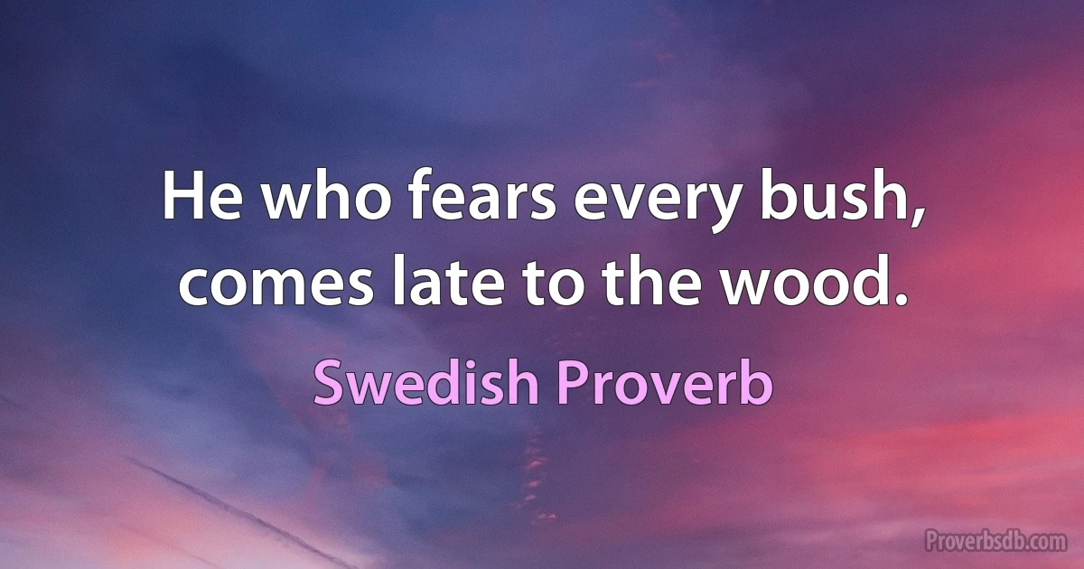 He who fears every bush, comes late to the wood. (Swedish Proverb)