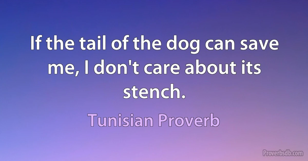 If the tail of the dog can save me, I don't care about its stench. (Tunisian Proverb)