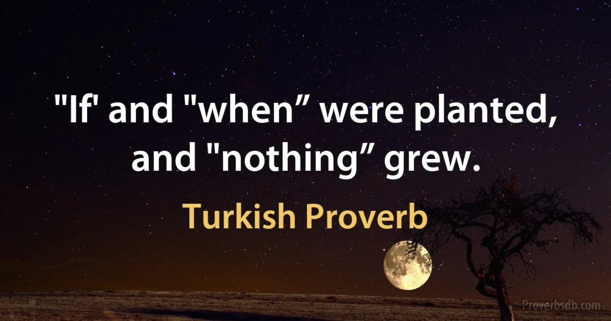 "If' and "when” were planted, and "nothing” grew. (Turkish Proverb)