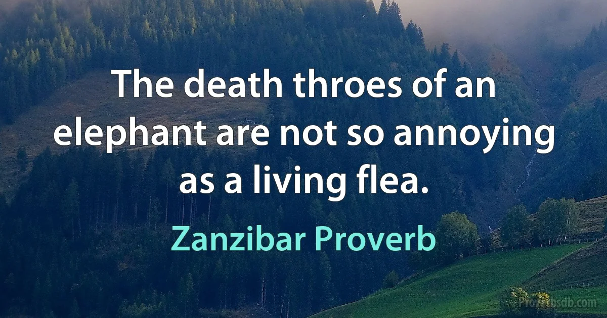 The death throes of an elephant are not so annoying as a living flea. (Zanzibar Proverb)