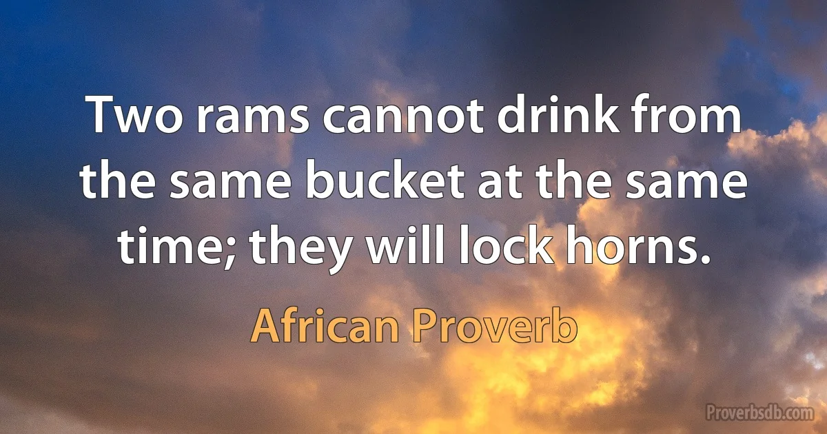 Two rams cannot drink from the same bucket at the same time; they will lock horns. (African Proverb)