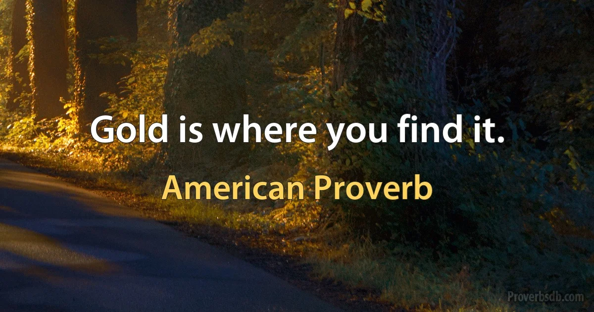 Gold is where you find it. (American Proverb)