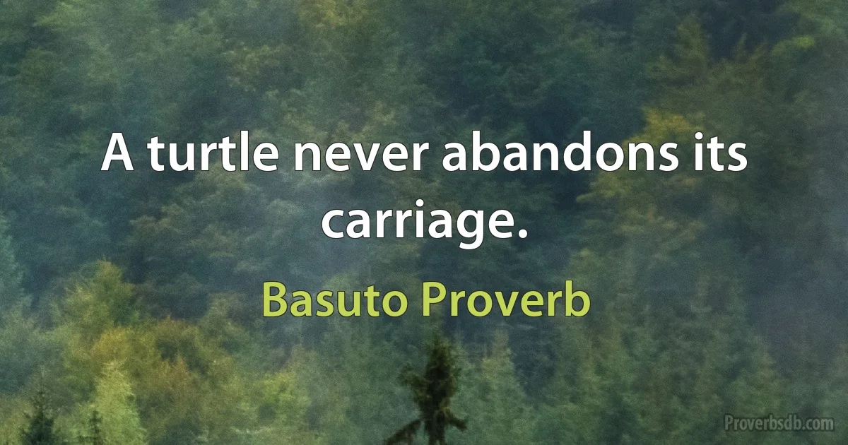 A turtle never abandons its carriage. (Basuto Proverb)