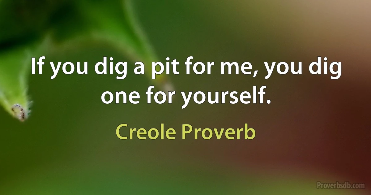 If you dig a pit for me, you dig one for yourself. (Creole Proverb)