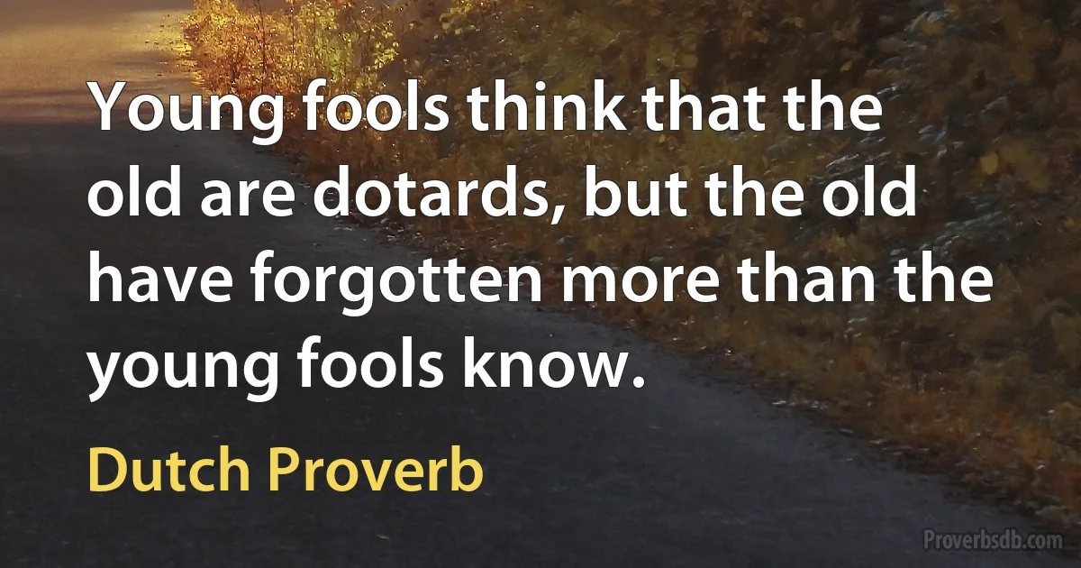 Young fools think that the old are dotards, but the old have forgotten more than the young fools know. (Dutch Proverb)