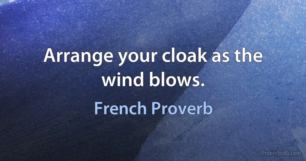 Arrange your cloak as the wind blows. (French Proverb)