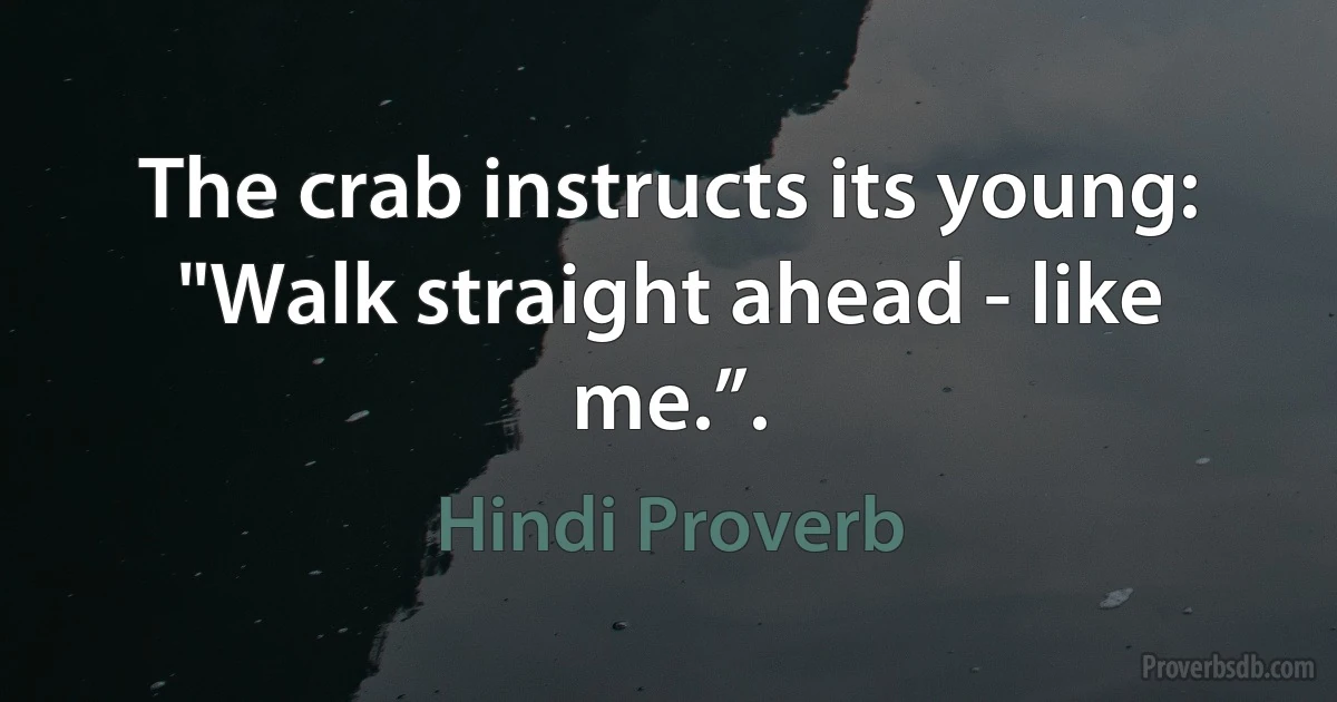 The crab instructs its young: "Walk straight ahead - like me.”. (Hindi Proverb)