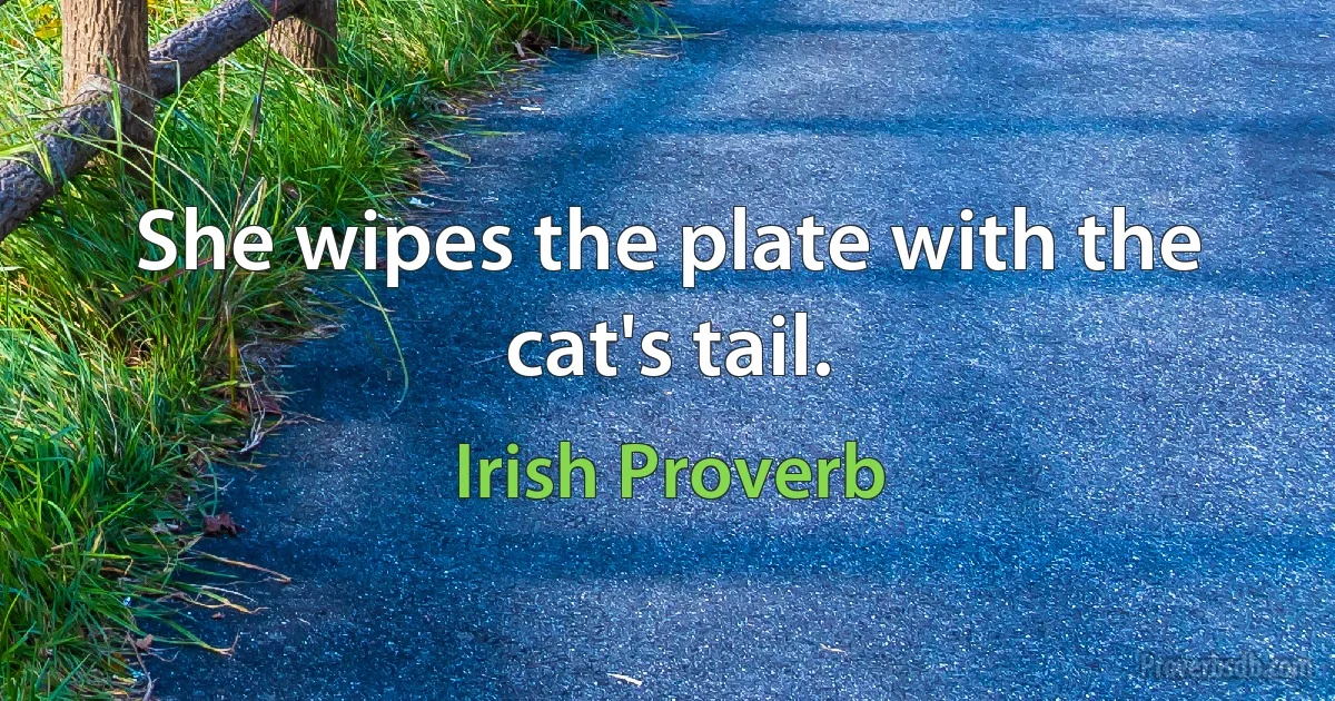 She wipes the plate with the cat's tail. (Irish Proverb)