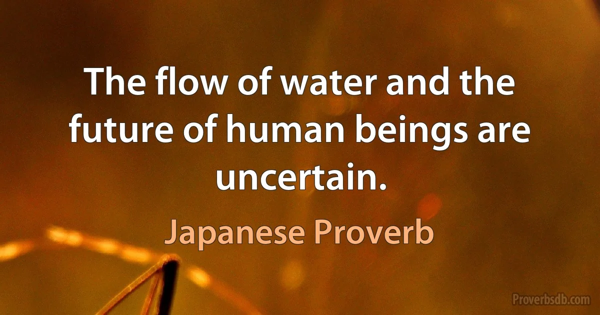 The flow of water and the future of human beings are uncertain. (Japanese Proverb)