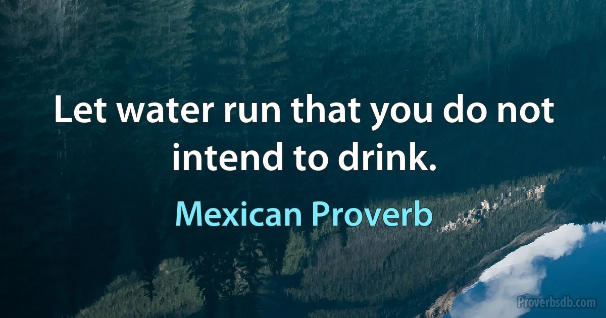 Let water run that you do not intend to drink. (Mexican Proverb)