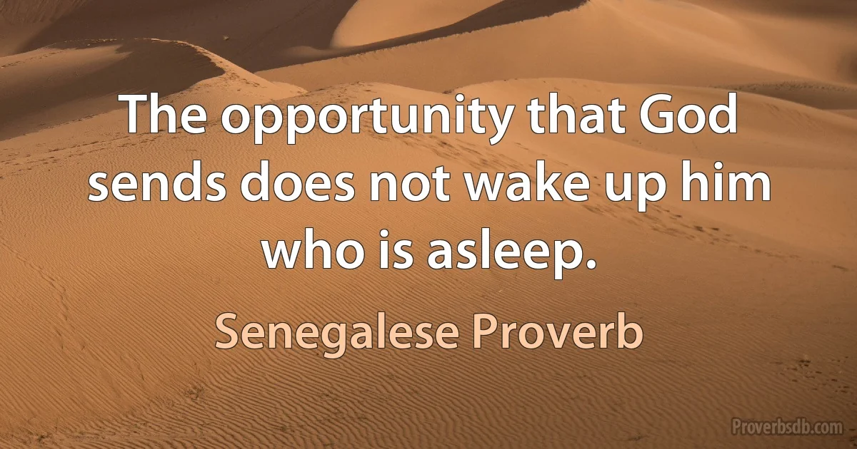 The opportunity that God sends does not wake up him who is asleep. (Senegalese Proverb)