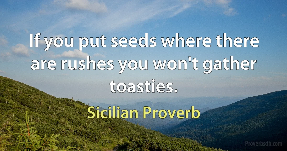 If you put seeds where there are rushes you won't gather toasties. (Sicilian Proverb)