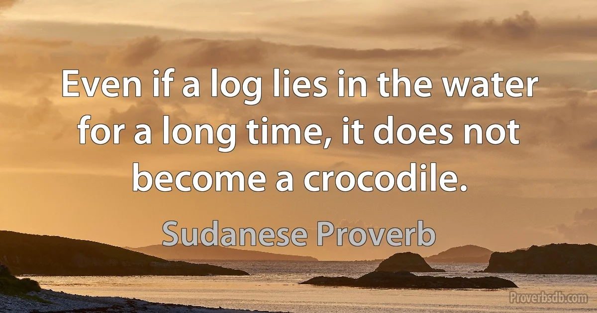 Even if a log lies in the water for a long time, it does not become a crocodile. (Sudanese Proverb)