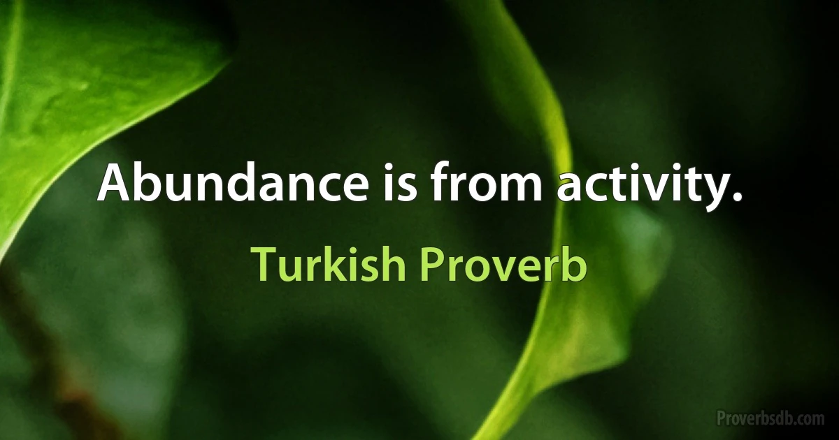 Abundance is from activity. (Turkish Proverb)