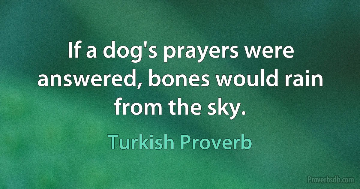 If a dog's prayers were answered, bones would rain from the sky. (Turkish Proverb)