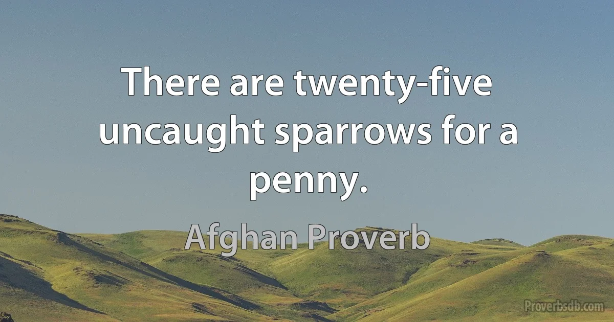 There are twenty-five uncaught sparrows for a penny. (Afghan Proverb)