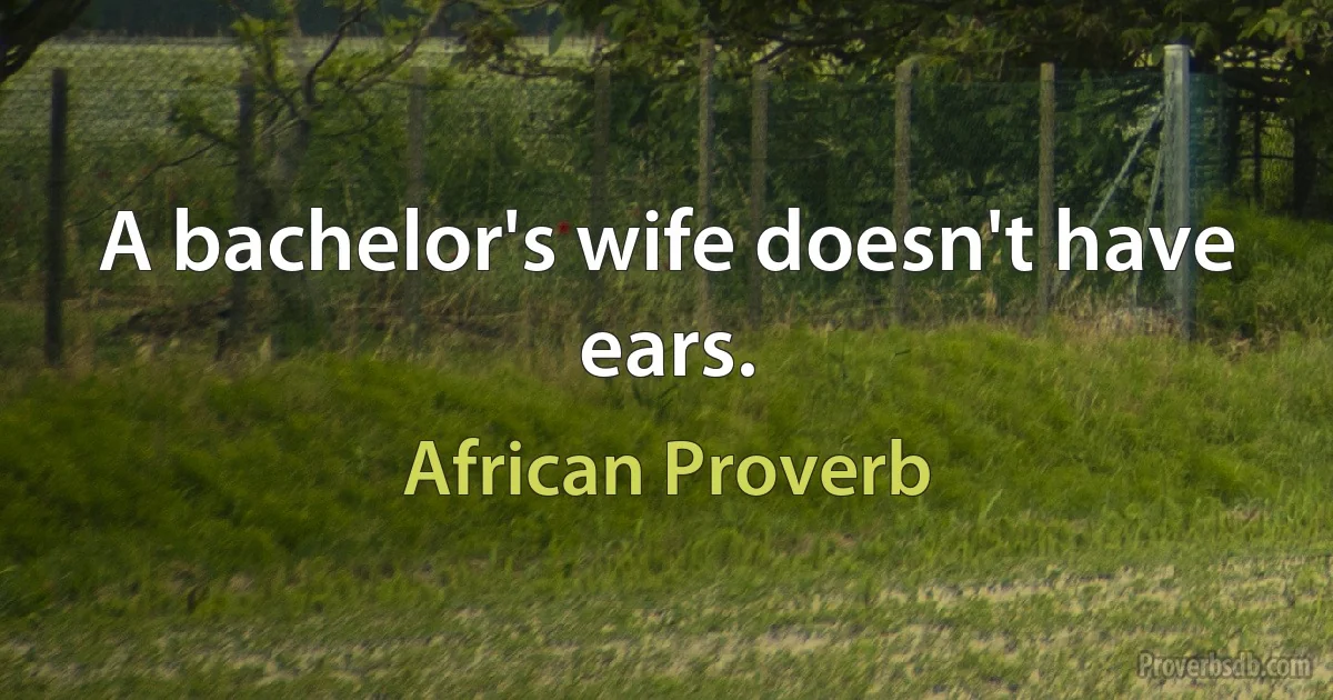 A bachelor's wife doesn't have ears. (African Proverb)