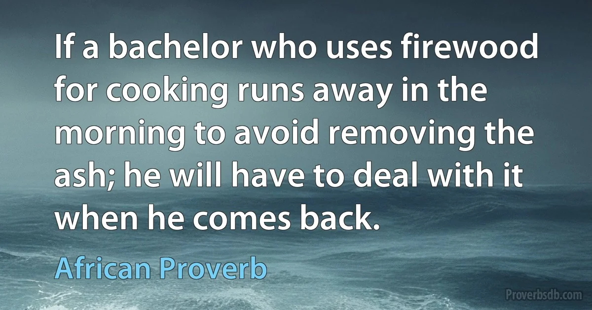 If a bachelor who uses firewood for cooking runs away in the morning to avoid removing the ash; he will have to deal with it when he comes back. (African Proverb)