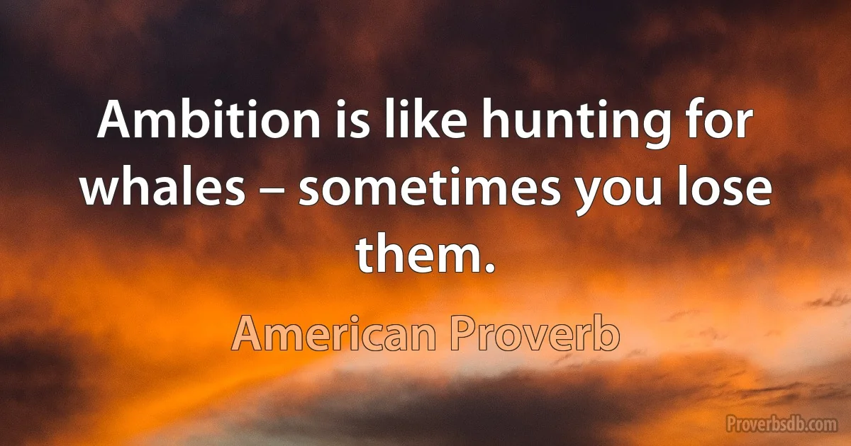 Ambition is like hunting for whales – sometimes you lose them. (American Proverb)