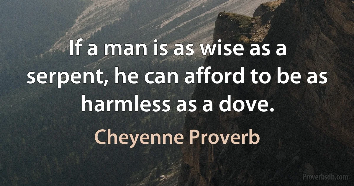 If a man is as wise as a serpent, he can afford to be as harmless as a dove. (Cheyenne Proverb)