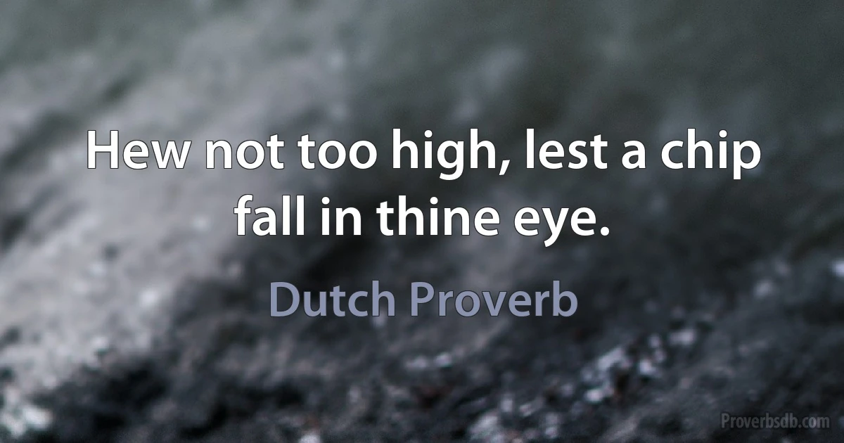 Hew not too high, lest a chip fall in thine eye. (Dutch Proverb)